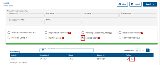 locked users radio button on users page