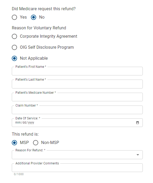 Ward Refund voluntary refund fields