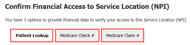 Confirm Financial Access to Service Location (NPI)