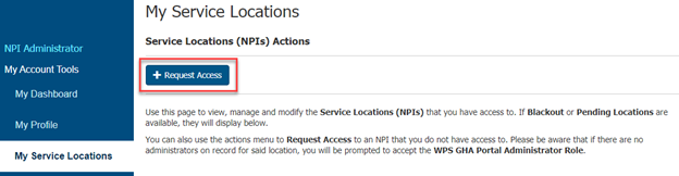 My Service Locations - Request Access button