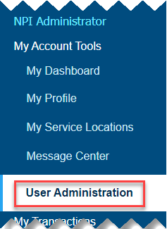 User Adminiistration link