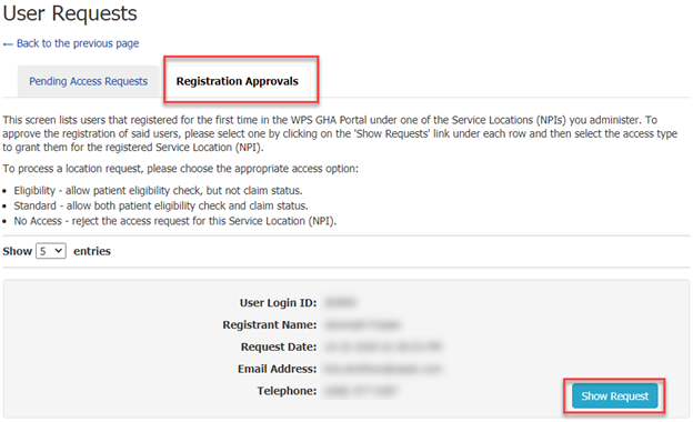 User Requests - Registration Approvals