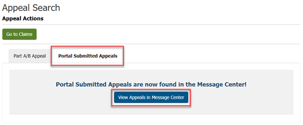 Portal Submitted Appeals Tab