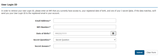 Forgot User Login ID security questions